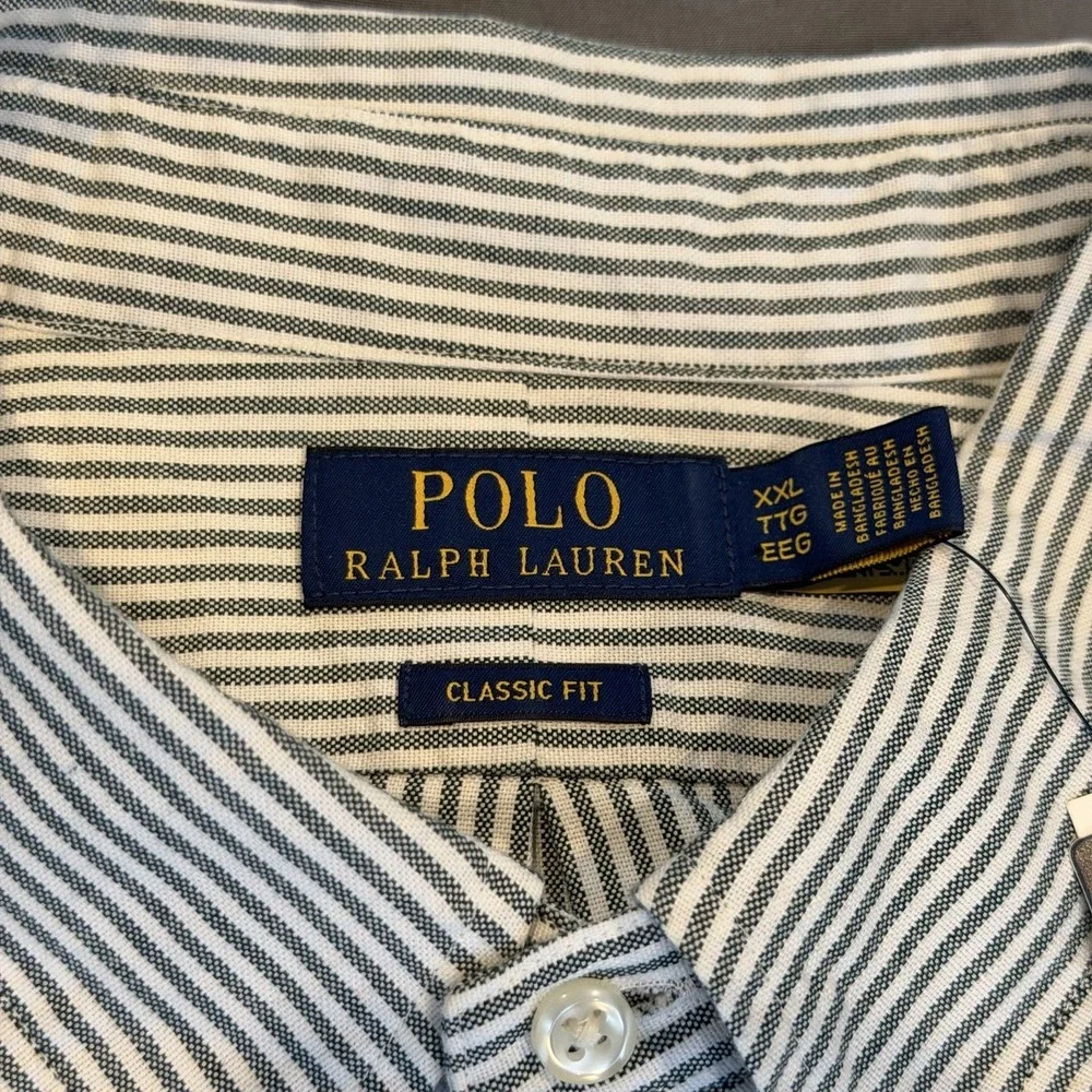 NWT Polo Ralph Lauren Green/White STRIPED LS Classic Fit Oxford Flesh Pony